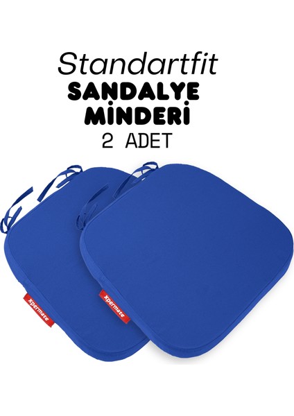 2'li Standartfit Oval Sandalye Minderi Fermuarlı Yıkanabilir Kılıf Bağcıklı Su ve Yağ Itici 42 x 42 x 5 Mavi