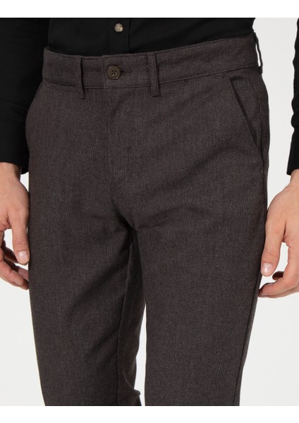 Erkek Kahverengi Slim Fit Keten Karışımlı Kanvas Pantolon 50259760-VR029