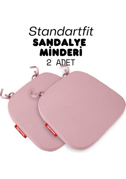 2'li Standartfit Oval Sandalye Minderi Fermuarlı Yıkanabilir Kılıf Bağcıklı Su ve Yağ Itici 42 x 42 x 5 Pembe