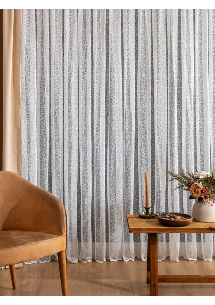 Kullanıma Hazır Kum Desen (1x2) Seyrek Pile Tül Perde