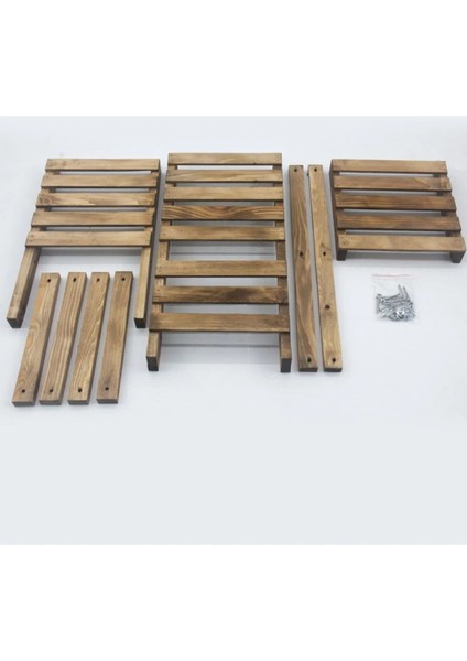 Çiçeklik 3 Raflı Saksılık Masif Ahşap Çiçek Standı - CEVIZ(WDN-139C)