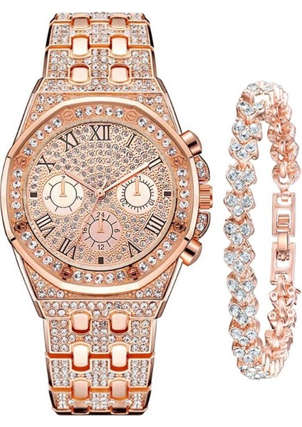 Izle + Bilezik Kadınlar Lüks Elmas Saatler Bilezik Bayanlar Kuvars Izle Bayan Kol Saati (Yurt Dışından)