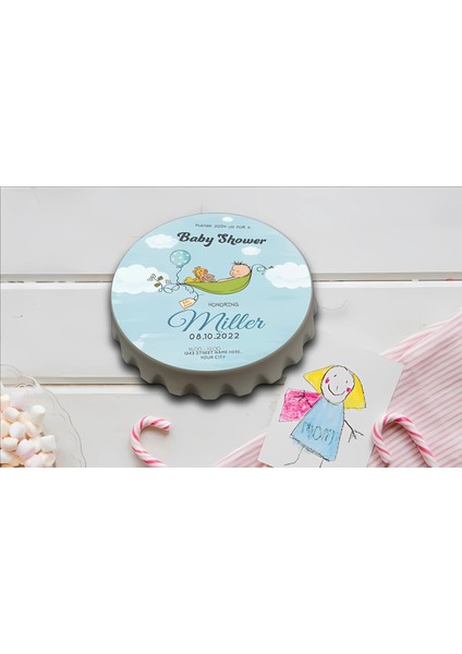 1. Doğum Günü Hediyesi, Bebek, Bayb Shower, Hoş geldin, Bebek Şekeri, Buzdobabı magnet, erkek çocuk magnet