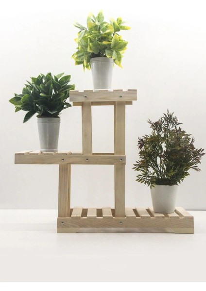 Natural Çiçeklik 3 Raflı Saksılık Masif Ahşap Çiçek STANDI(WDN-139N)