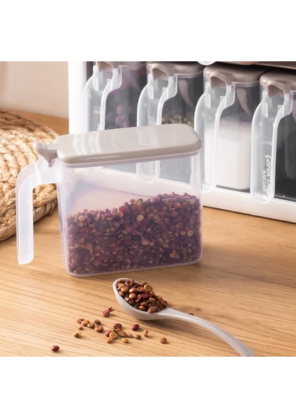 Simple 12'Li Standlı Kendinden Yapışkanlı Kaşıklı Kapaklı Baharatlık Saklama Kabı Seti - Cappuccino Beyaz