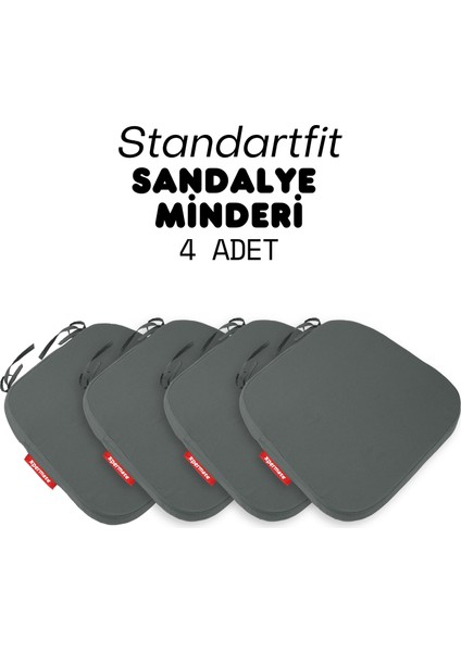 4'lü Standartfit Oval Sandalye Minderi Fermuarlı Yıkanabilir Kılıf Bağcıklı Su ve Yağ Itici 42 x 42 x 5 Antrasit