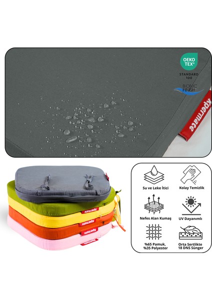 4'lü Standartfit Oval Sandalye Minderi Fermuarlı Yıkanabilir Kılıf Bağcıklı Su ve Yağ Itici 42 x 42 x 5 Antrasit