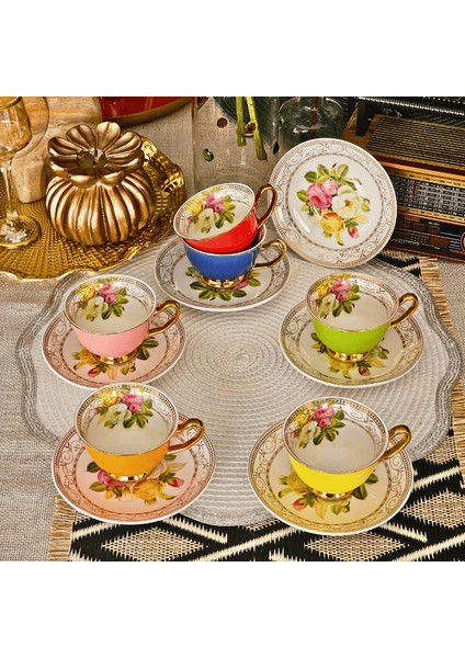 Porselen Rose 6 Kişilik Kahve Fincanı 90CC Lıa-02 modelleri