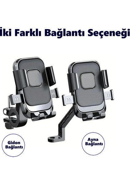 Motosiklet,bisiklet ,scooter Için 360 Derece Dönebilen Gidon ve Ayna Bağlantılı Telefon Tutucu