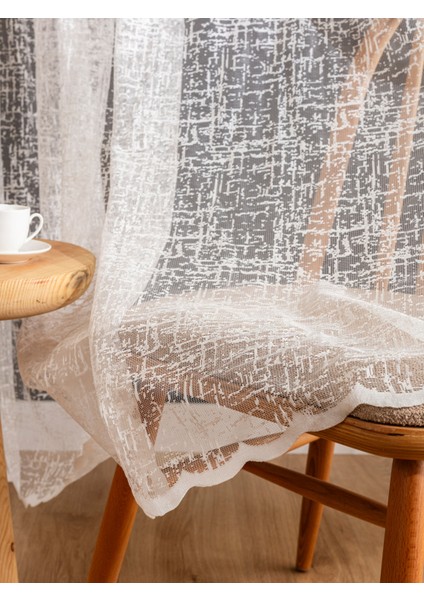 Kullanıma Hazır Ekru Renk Stone Desen (1x2.5) Orta Pile Tül Perde fiyatları