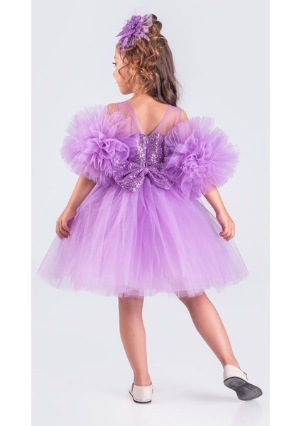 Şifon Robalı Ponpon Kol Pul Payetli Kız Çocuk Kabarık Etek Tütülü Abiye fırsatları