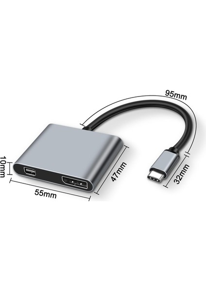 USB Type-C To Mini Dp/dp Displayport Adaptörü 4K 2 In 1 Tip C Erkek Displayport ve Mini Displayport Dişi Video Dönüştürücü Kablosu Bilgisayar Telefonu Dizüstü Monitör Ekranlar PW-745