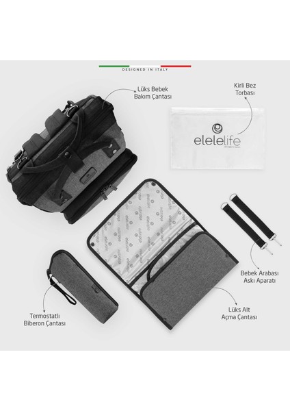 life Venice 3in1 Anne Bebek Bakım Çantası Siyah-Gri modelleri