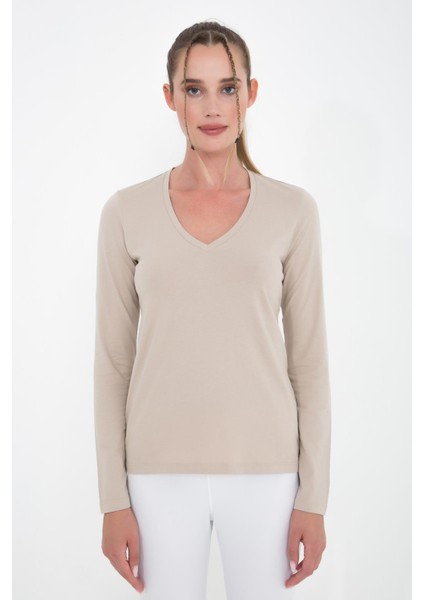 Organik Pamuk T-Shirt, Uzun Kollu V Yaka - Aspen