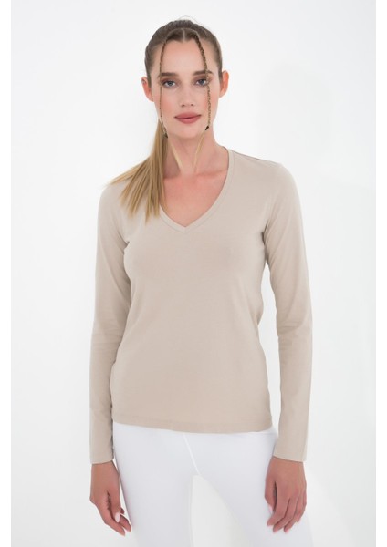 Organik Pamuk T-Shirt, Uzun Kollu V Yaka - Aspen fırsatları