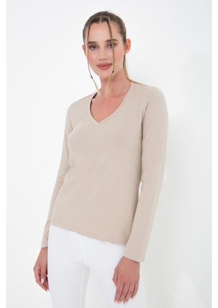 Organik Pamuk T-Shirt, Uzun Kollu V Yaka - Aspen indirimleri