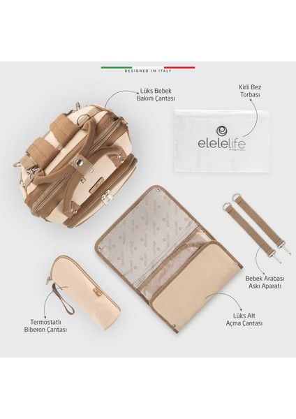 Elelelife Venice 3in1 Anne Bebek Bakım Çantası Bej modelleri