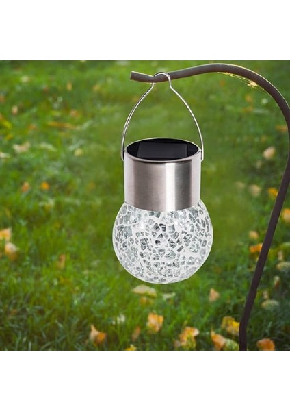 Solar Small Cracked Bottle Lights Güneş Enerjili Beyaz Renkli Mozaik Görünümlü Cam Aydınlatma