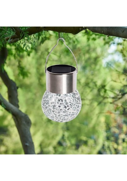 Solar Small Cracked Bottle Lights Güneş Enerjili Beyaz Renkli Mozaik Görünümlü Cam Aydınlatma