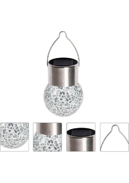 Solar Small Cracked Bottle Lights Güneş Enerjili Beyaz Renkli Mozaik Görünümlü Cam Aydınlatma