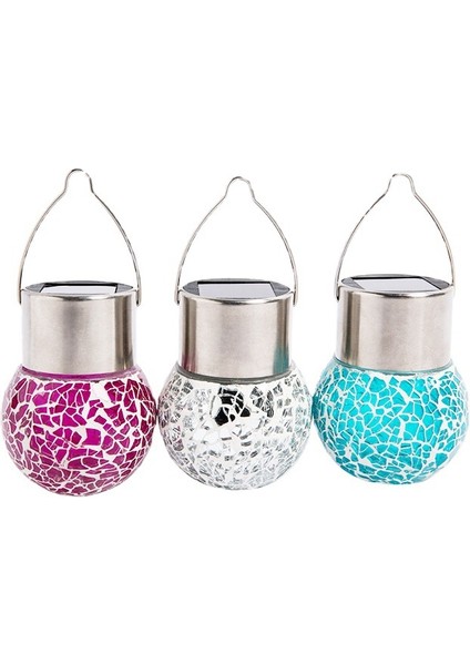 Solar Small Cracked Bottle Lights Güneş Enerjili Beyaz Renkli Mozaik Görünümlü Cam Aydınlatma