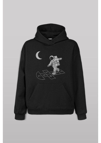 Uzayda Sek Sek Oyun Seksek Astronot Cosmos Ön Baskılı Sweatshirt Unisex Kapüşonlu Hoodie