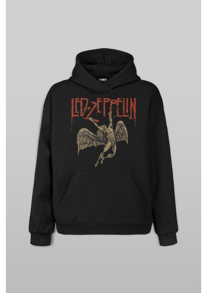 LED Zeppelin Falling Angel Rock Music Ön Baskılı Sweatshirt Unisex Kapüşonlu Hoodie