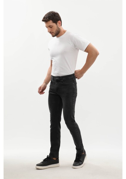 Erkek Slim Fit Likralı Antrasit Jean Pantolon