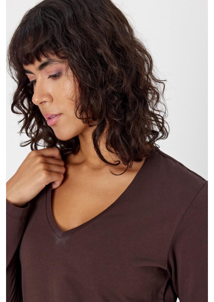 Organik Pamuk T-Shirt, Uzun Kollu V Yaka - Aspen modelleri