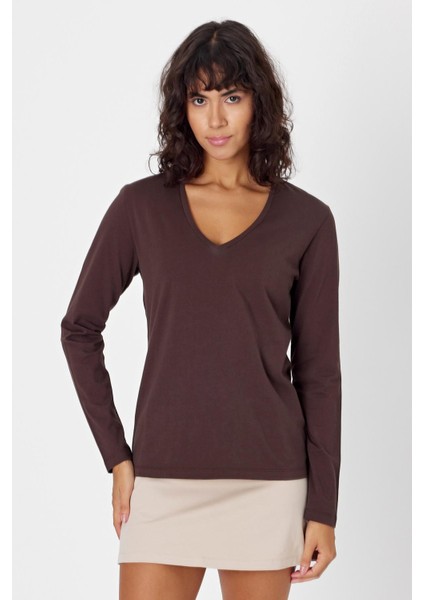 Organik Pamuk T-Shirt, Uzun Kollu V Yaka - Aspen fırsatları