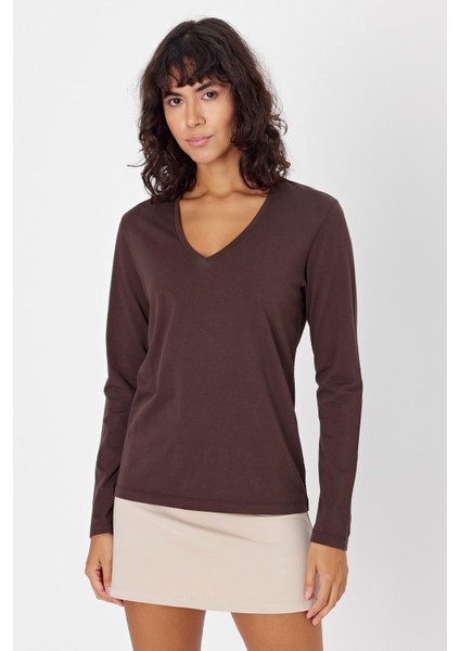 Organik Pamuk T-Shirt, Uzun Kollu V Yaka - Aspen indirimleri