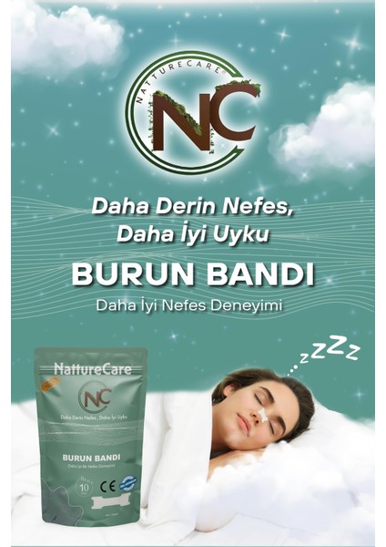 Yeni Nesil Nefes Almaya Yardımcı ve Horlamayı Azaltan Burun Bandı 10'lu 60*22 Seffaf