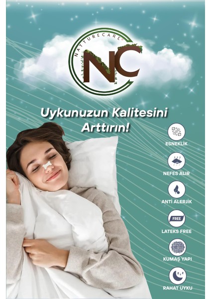 Yeni Nesil Nefes Almaya Yardımcı ve Horlamayı Azaltan Burun Bandı 10'lu 60*22 Seffaf