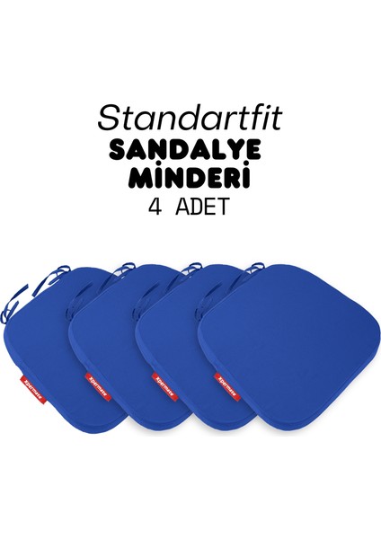 4'lü Standartfit Oval Sandalye Minderi Fermuarlı Yıkanabilir Kılıf Bağcıklı Su ve Yağ Itici 42 x 42 x 5 Mavi