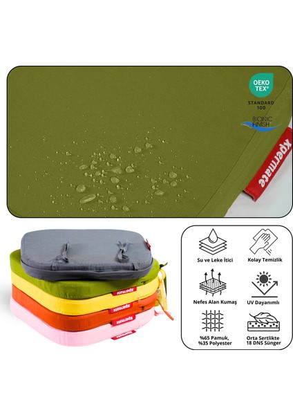 4'lü Standartfit Oval Sandalye Minderi Fermuarlı Yıkanabilir Kılıf Bağcıklı Su ve Yağ Itici 42 x 42 x 5 Yeşil