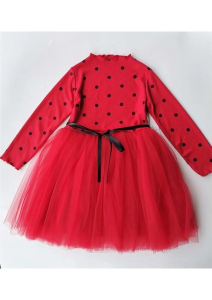 Kız Puantiyeli Tütülü Günlük Elbise MNK0416