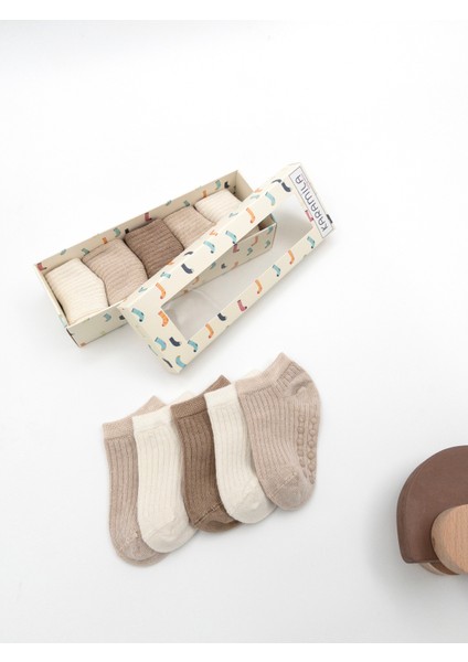 Doğal Bambu 5'li Set Bebek Patik Çorap ( +6 Ay Sonrası Kaydırmaz Silikon Tabanlı )