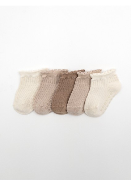 Doğal Bambu 5'li Set Bebek Patik Çorap ( +6 Ay Sonrası Kaydırmaz Silikon Tabanlı )