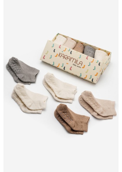 Doğal Bambu 5'li Set Bebek Patik Çorap ( +6 Ay Sonrası Kaydırmaz Silikon Tabanlı )