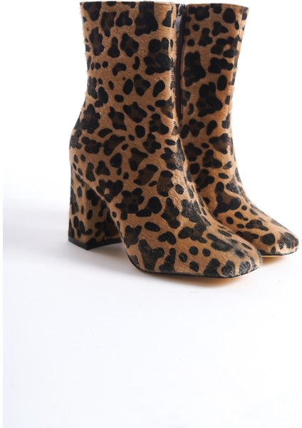 Kadın TLL Leopar Kalın Topuk Bot