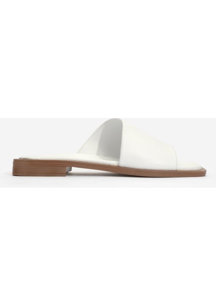 Kadın Bantlı Deri Terlik Zy 8011 Beyaz