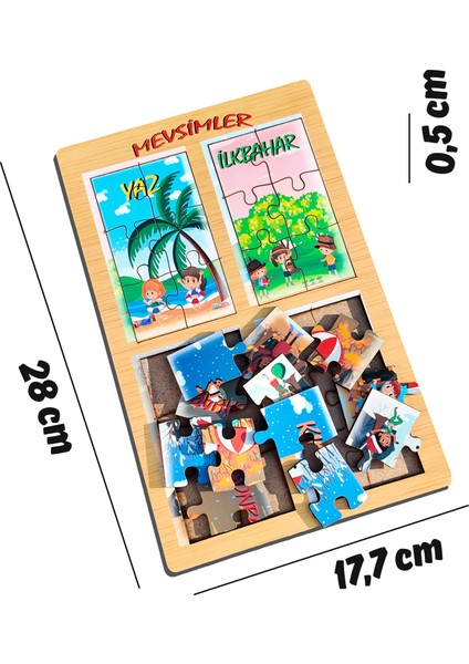 Eğitici Ahşap Oyuncak | Dört Mevsim, Mevsimler Eğitici Ahşap Bul-Tak Puzzle modelleri