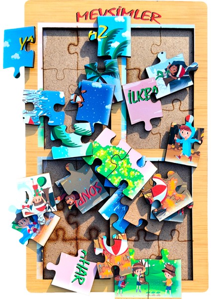 Eğitici Ahşap Oyuncak | Dört Mevsim, Mevsimler Eğitici Ahşap Bul-Tak Puzzle fırsatları