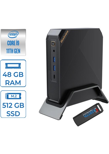 Intel Core I9 11900 48GB 512GB SSD Intel UHD Graphic Windows 11 Pro Mini Bilgisayar MP200I9P12 + Zettausbbellek