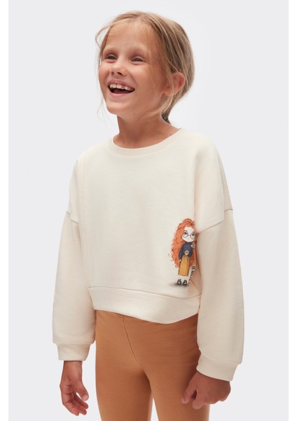 37513 Kız Çocuk Krem Kolej Sweat
