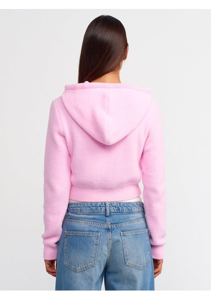 10486 Yumuşak Dokulu Kapşonlu Crop Kazak-Pembe fiyatları