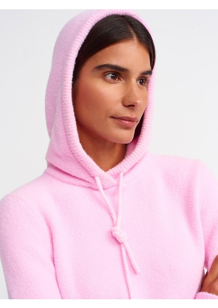 10486 Yumuşak Dokulu Kapşonlu Crop Kazak-Pembe fırsatları