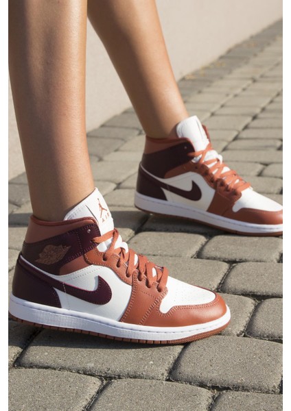 Air Jordan 1 Mid Night Maroon Unısex Deri Bilekli Günlük Spor Ayakkabı