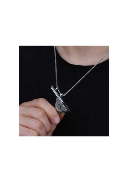 Üçgen Zincirli Metal Kadın Erkek Cevşen Muska Gümüş Kaplama 60 cm modelleri