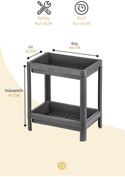 Vesken 2 Katlı Modüler Dikdörtgen Raf Ünitesi 23 x 36 x 41 cm Mutfak Rafı, Banyo Rafı